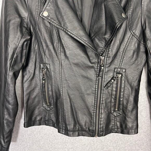 Max Studio Faux Leather Jacket Womens Small Black Moto Biker Zippers Vegan Rock - Picture 4 of 12